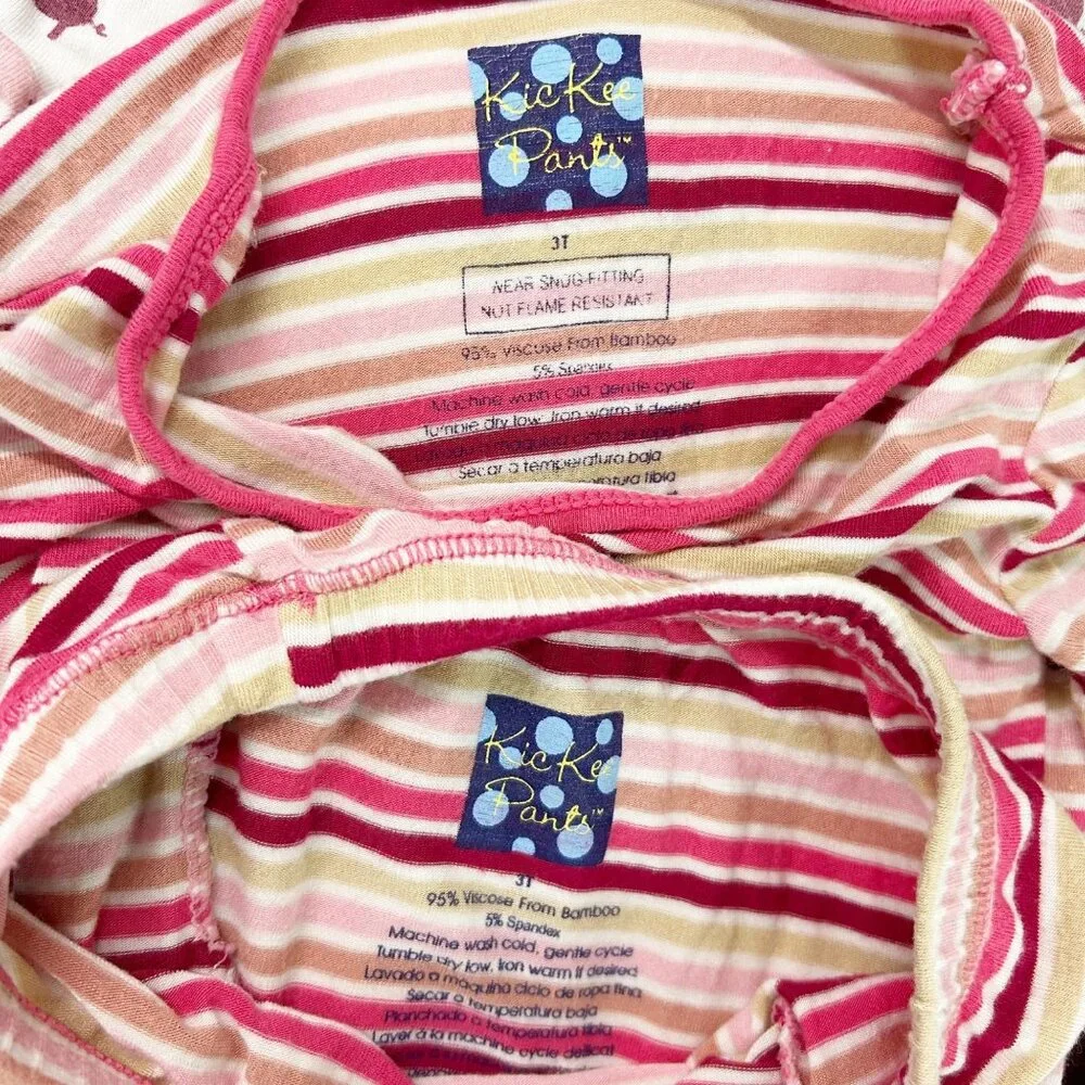 KicKee Pants Pink Striped 2 Piece Pajama Set Girls Size 3T